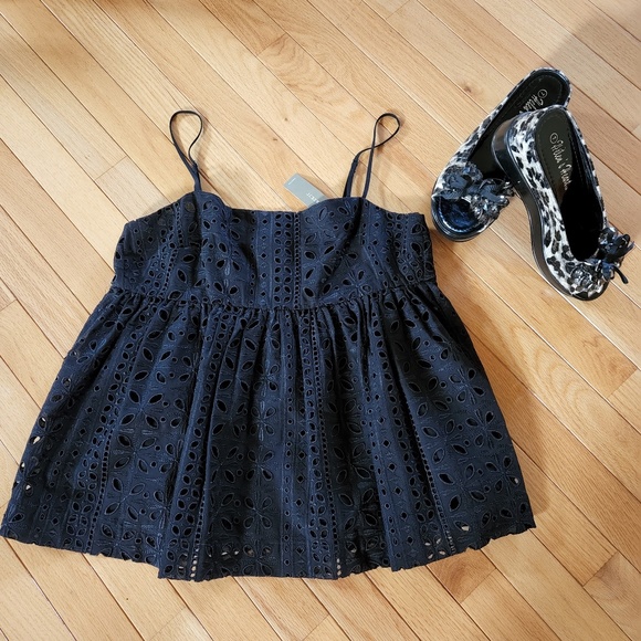 J. Crew Tops - Womens NWT JCrew Black Eyelet Spaghetti Strap Top Size S